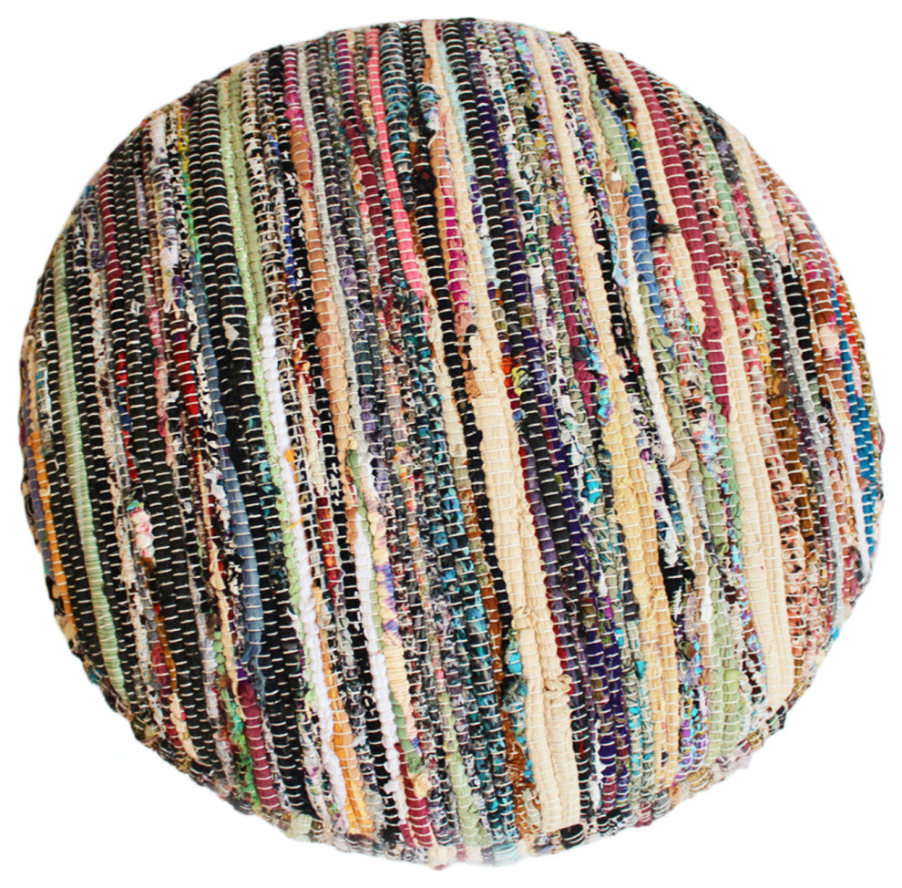 Zarina Colorful Sari Rug Pouf Ottoman