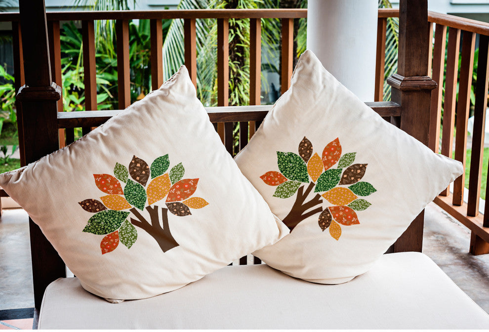 Printed Quilt Tree Indoor/Outdoor Throw Pillow, Forest Green, 20"x20"