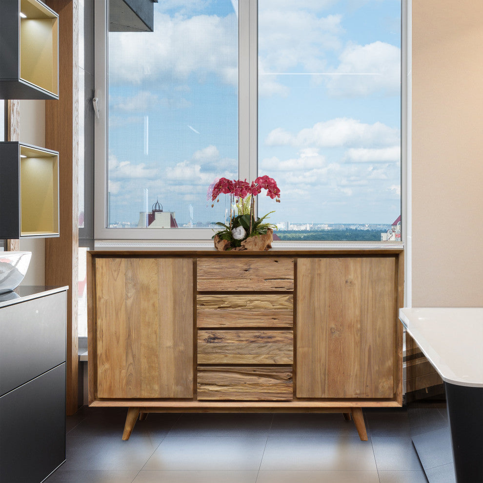 Recycled Teak Wood Gizos Bathroom Linen Cabinet With 2 Doors/4 Drawers