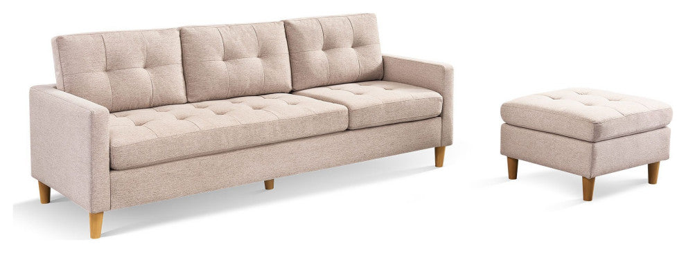 Stagecoach 87" 2-Piece Tufted Reversible Sectional With Ottoman, Beige