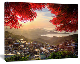 Taiwan Township with Red Trees, Large Landscape Canvas Art, 40"x30"
