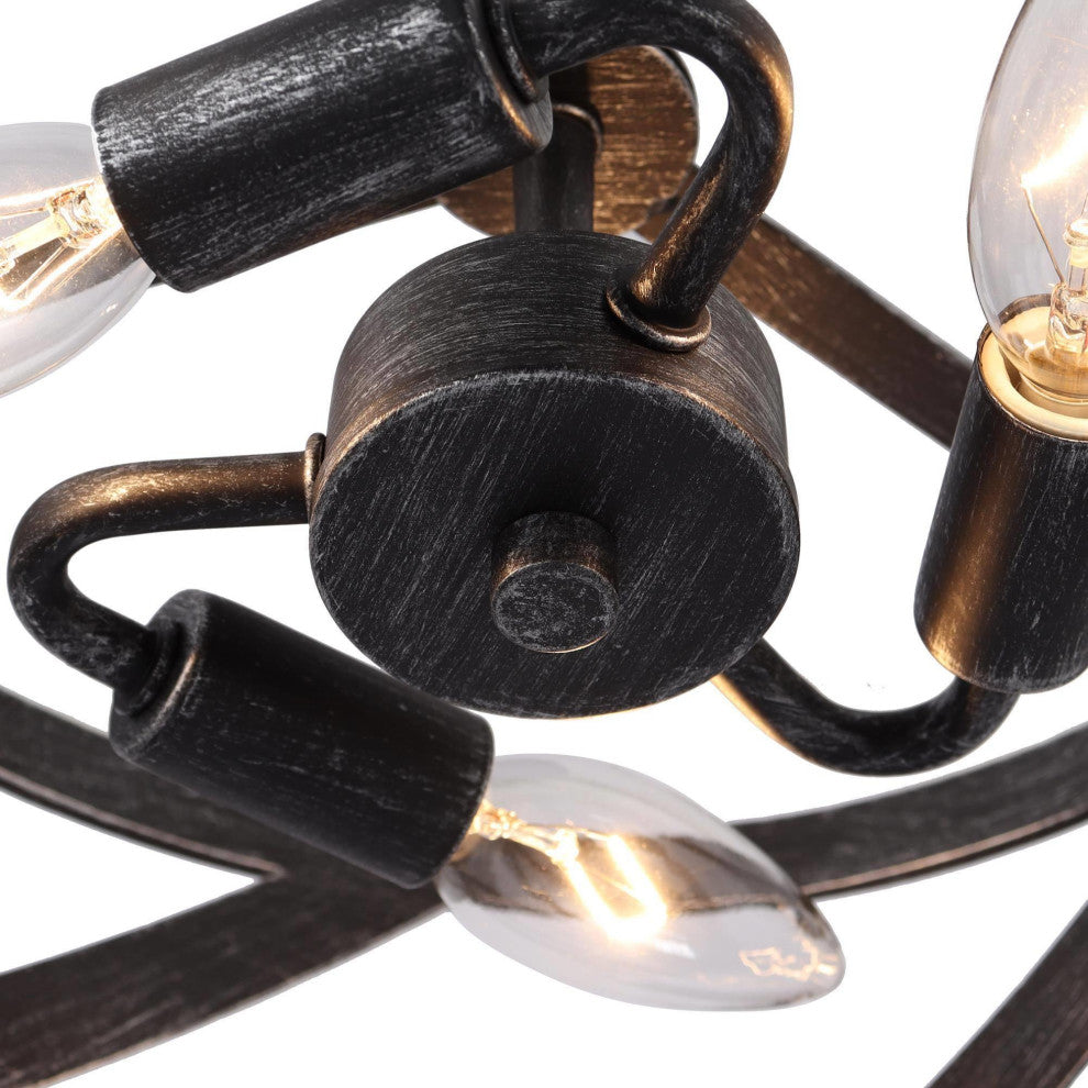 LNC 3-Light Metal Brushed Black Semi-Flush Mount Ceiling light, Drum, Industrial