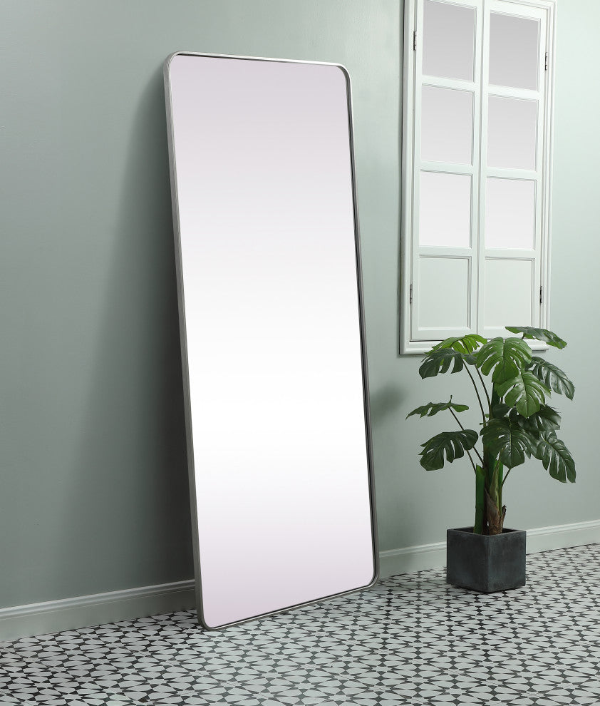 Soft Corner Metal Rectangle Mirror 32X72 Inch, Silver