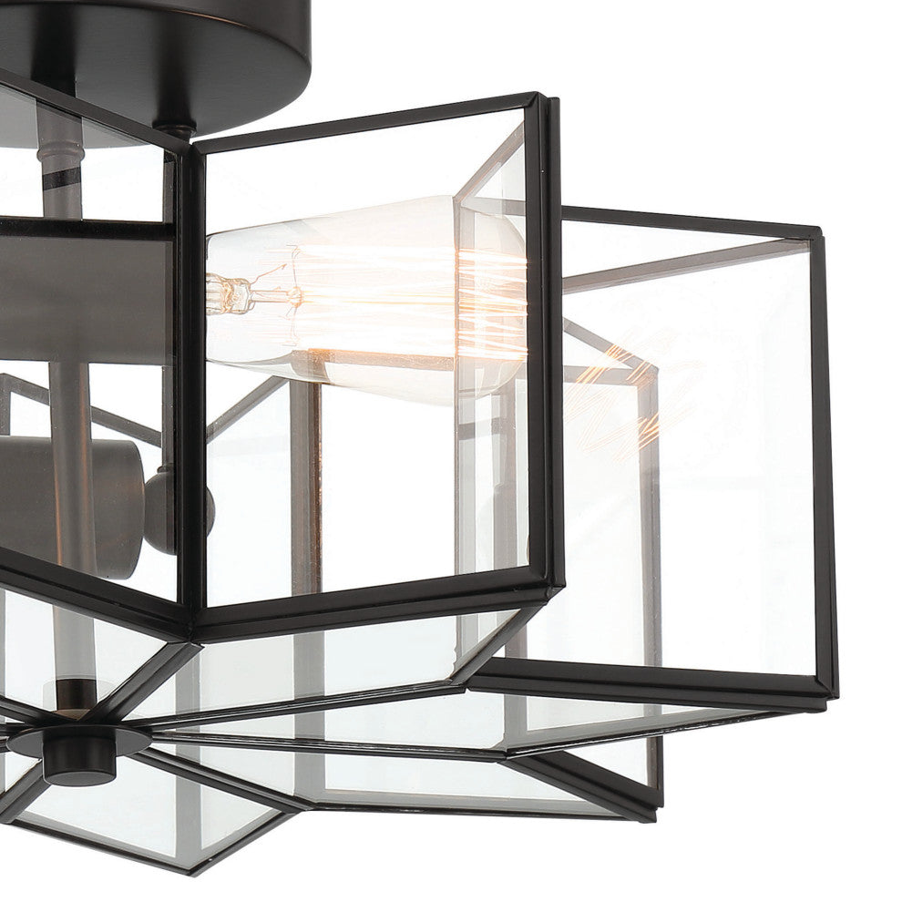 2 Light 16.14'' Unique/Statement Star Semi Flush Mount, Black