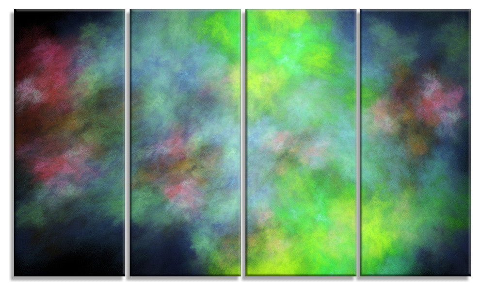 Green Blue Sky with Stars, Abstract Canvas Art Print, 48"x28", 4 Panels