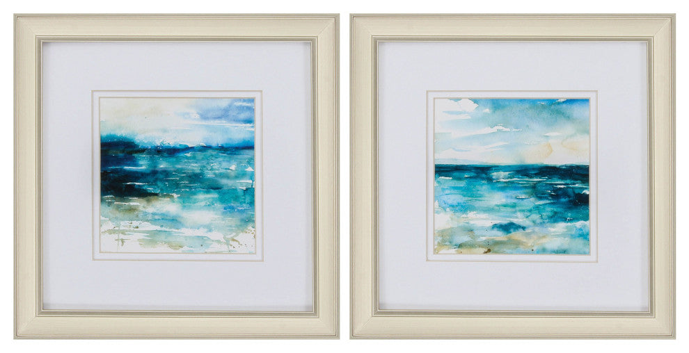 12" X 12" Champagne Gold Color Frame  Ocean Break (Set Of 2)