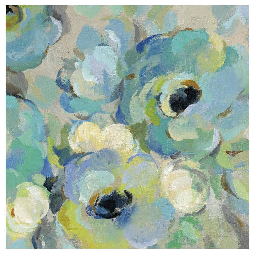"Fresh Teal Flowers III" Digital Paper Print by Silvia Vassileva, 20"x20"