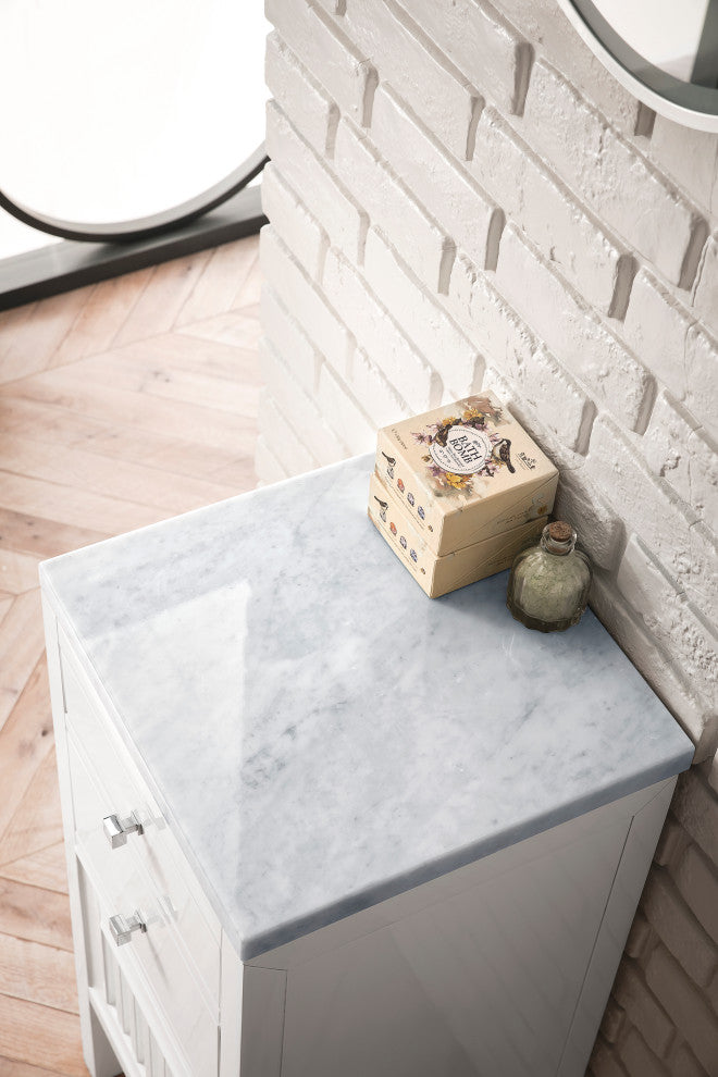 Athens 15" Cabinet With Drawers, Glossy White, Carrara Marble Top