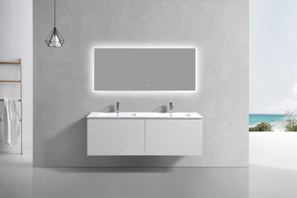Balli 60'' Double Sink Wall Mount Modern Bathroom Vanity, High Gloss White