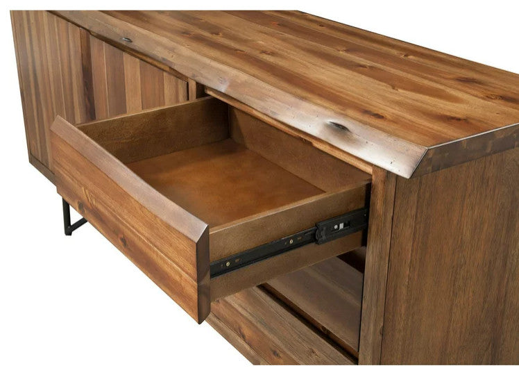 Rustic Modern Sideboard, Acacia Wood Frame With Large Storage, Light Walnut