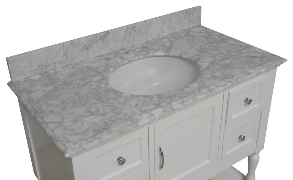 Beverly 42" Bathroom Vanity, White, Carrara Marble