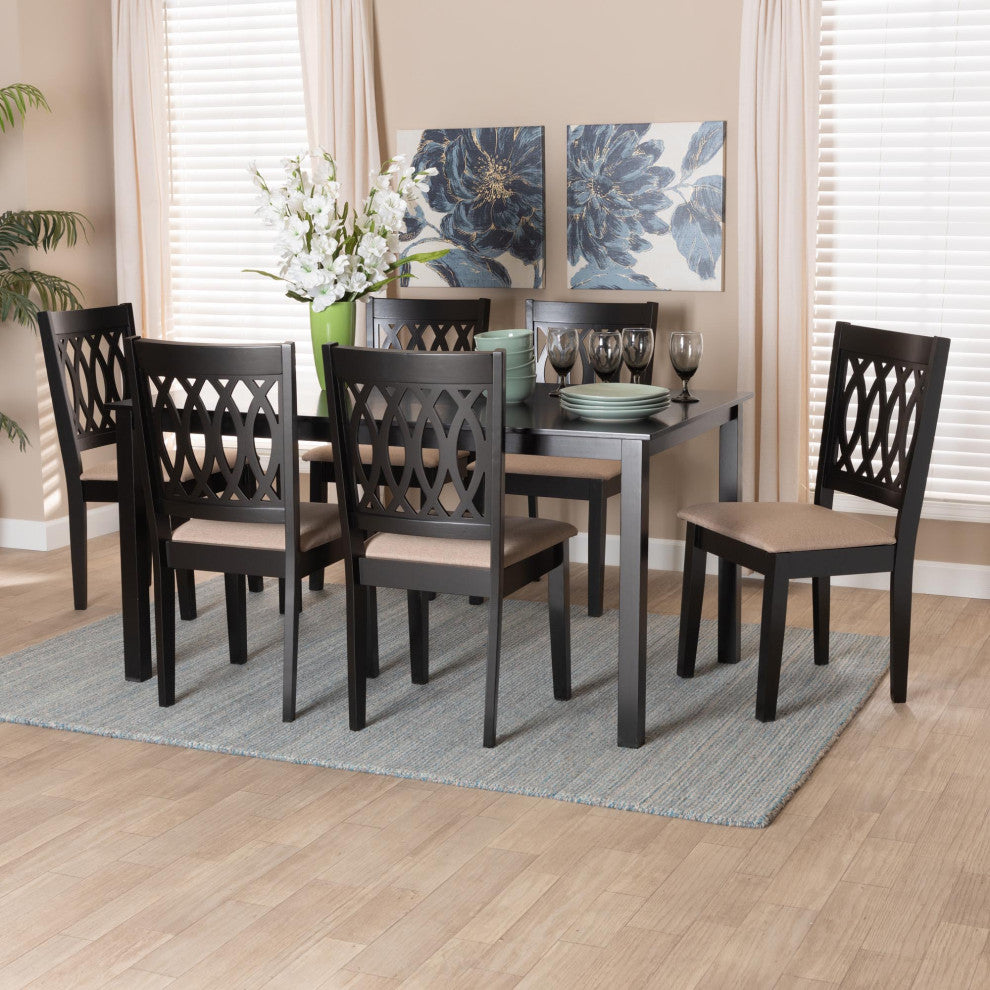 Denia Dining Collection, Beige/Espresso Brown, 7-Piece Dining Set
