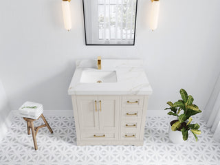 Boston 36" Left Offset Bath Vanity in Fine Grain 2" Calacatta Sienna