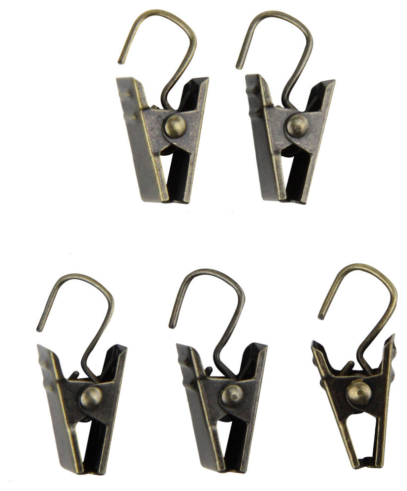 Clips With Hooks, Set of 24, Antique Brass