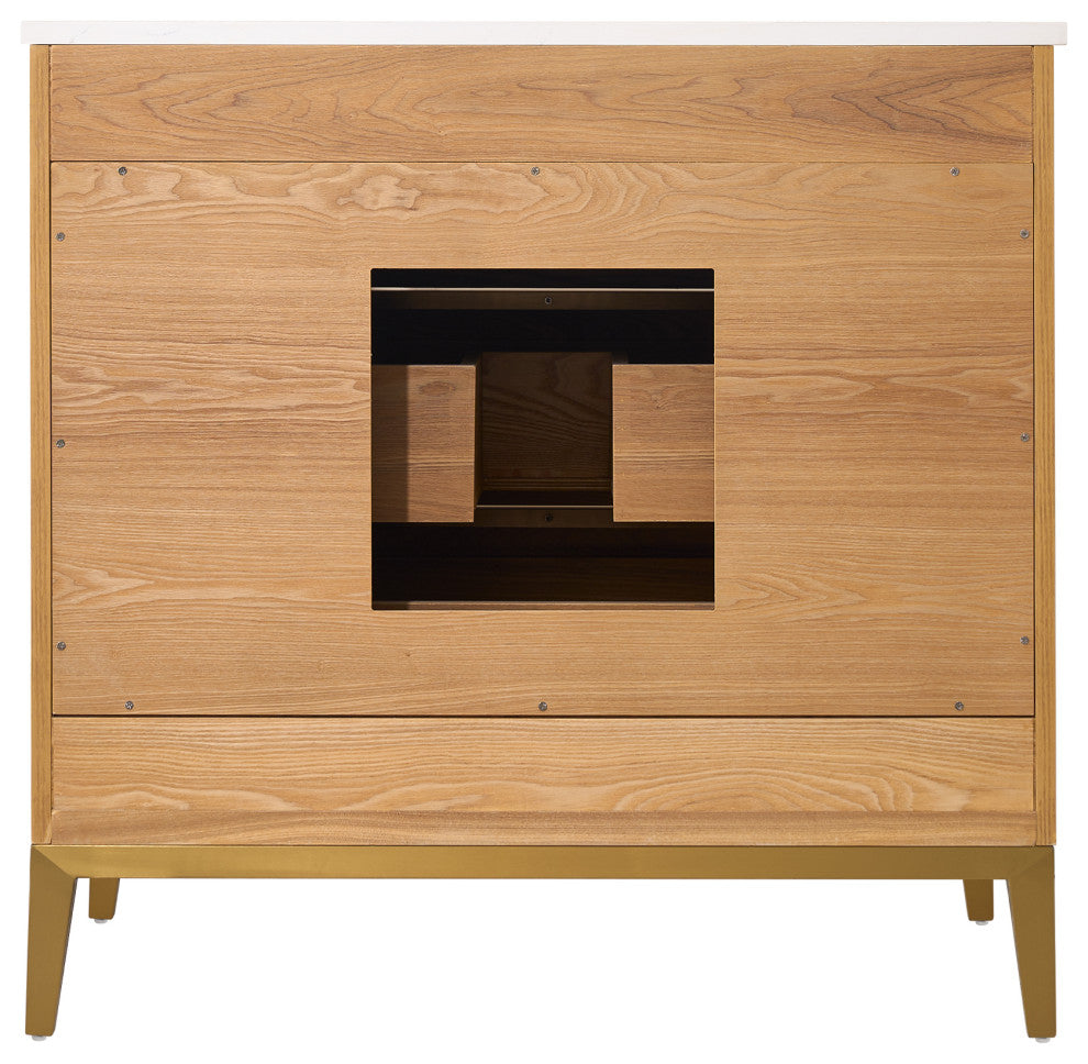 Nolan Freestanding Bathroom Vanity with Quartz Top, Light Oak, 36"