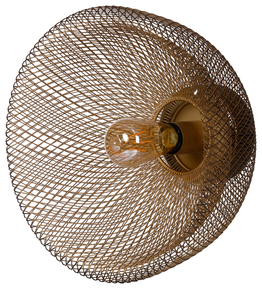 Benzara BM285190 Round Wall Mounted Lamp, Iron Mesh and Hardware, Gold Finished