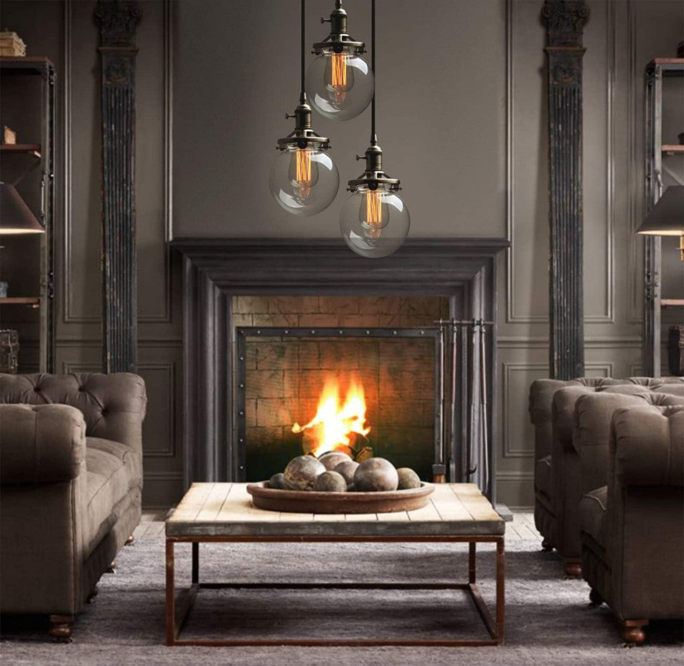 3 Light Ceiling Light Chandelier Globe Glass Pendant Lighting