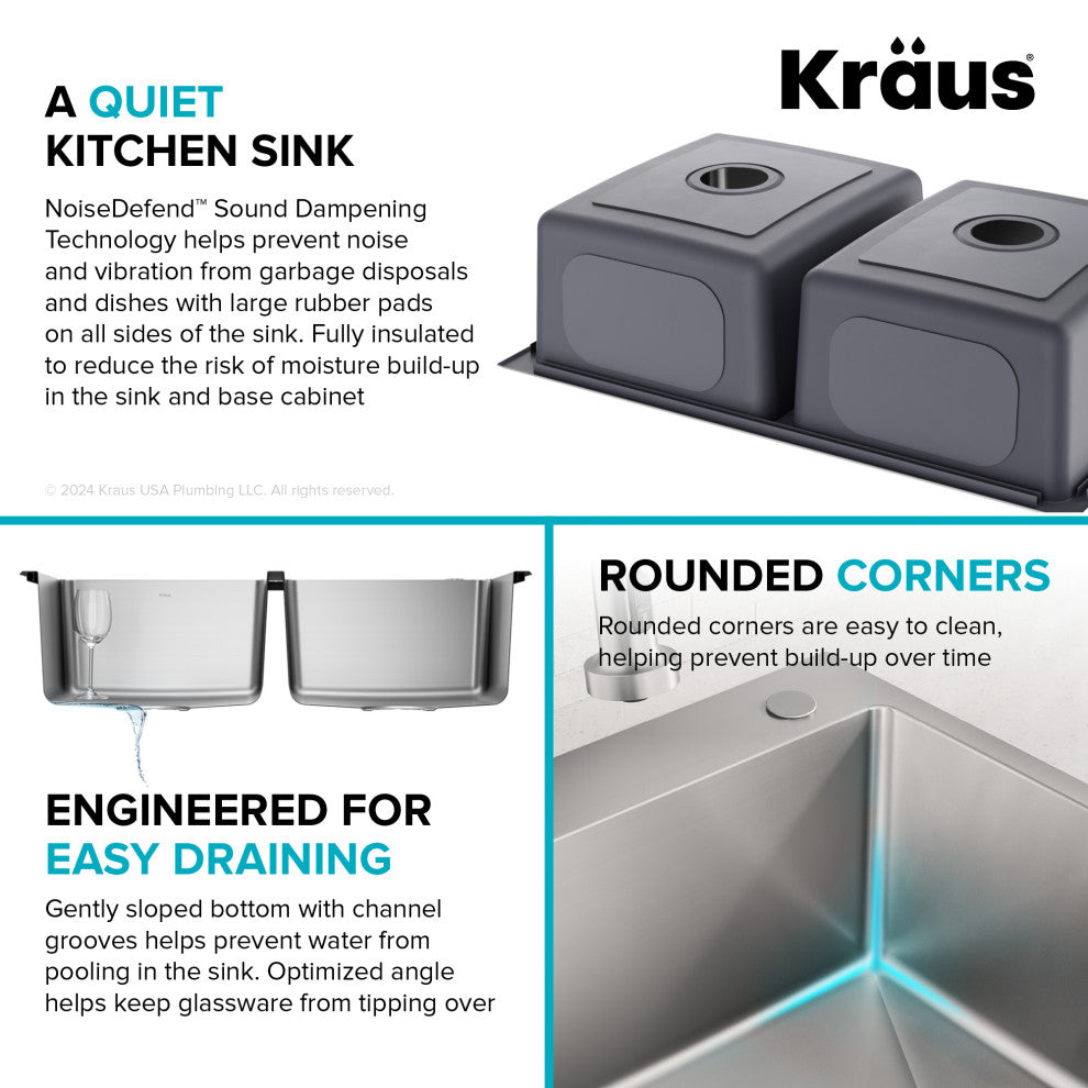 KRAUS Fairlane 33" Drop, / Top Mount 2-Bowl Stainless Steel Kitchen Sink