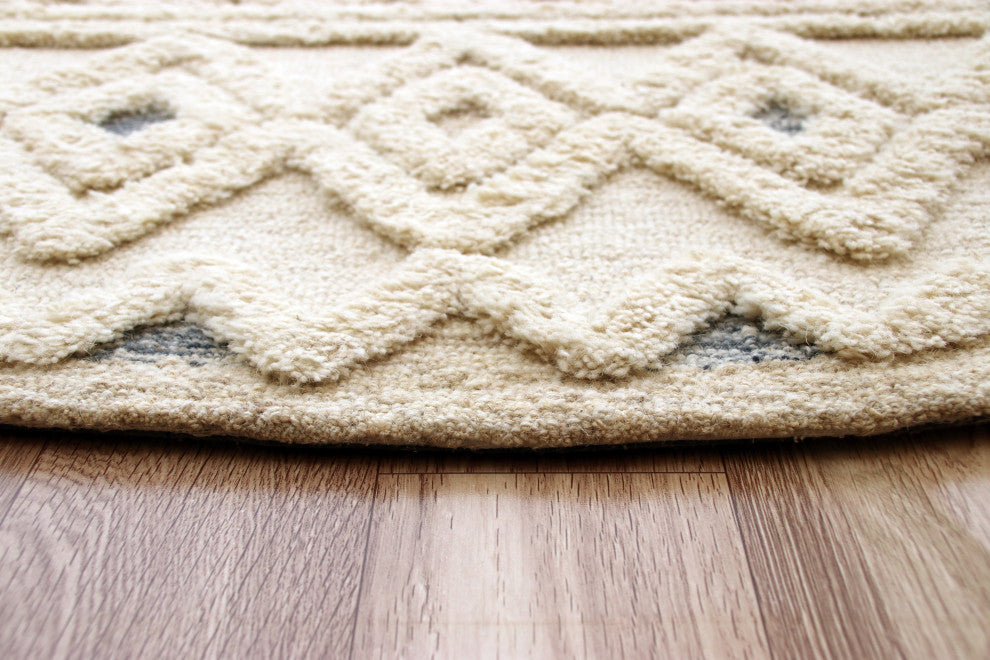 Tufted Geometric Diamonds and Stripes Round Rug, 6' Round
