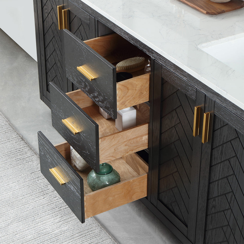 Gazsi Brown Oak Bathroom Vanity Set, 72", Without Mirror