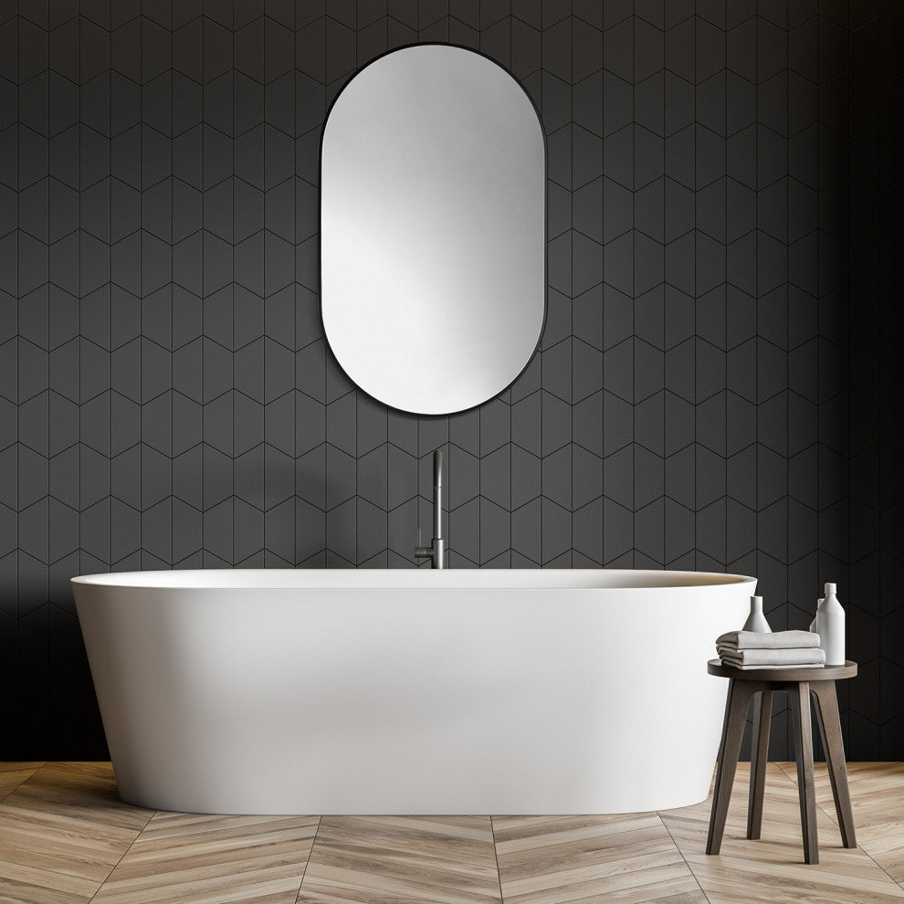 Ispra 36" Oval Bathroom/Vanity Aluminum Framed Wall Mirror, Matt Black