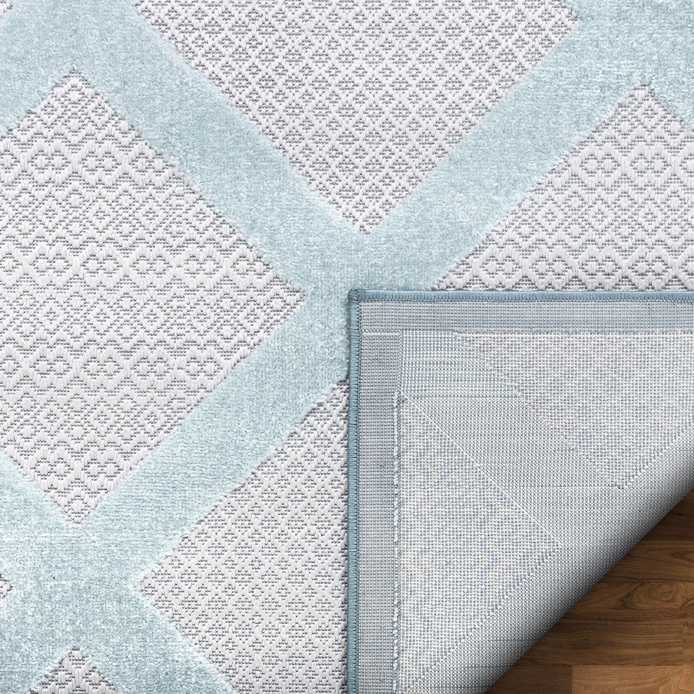 Well Woven Valencia Galena Blue Contemporary Geometric 5''3"x7''3" Area Rug
