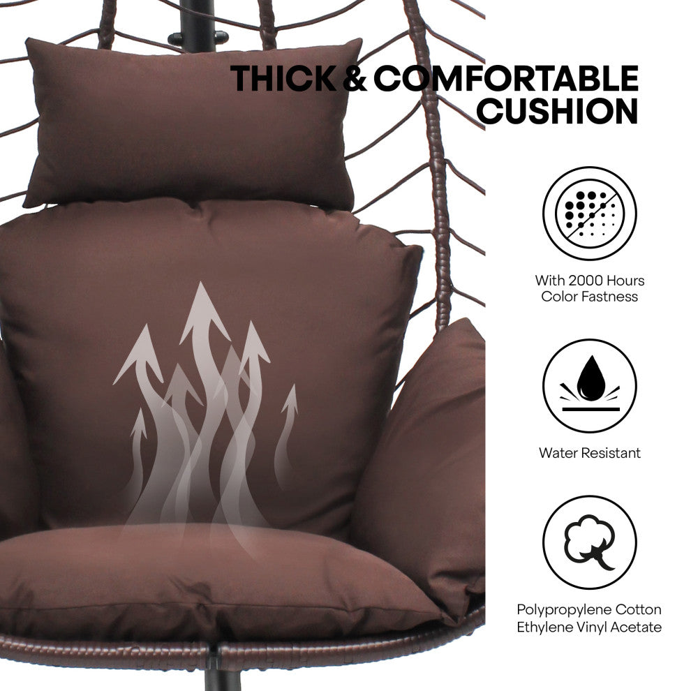 Hanging Egg Chairwith Stand Outdoor Indoor Use Adjustable Height 350lbs Capacity, Brown