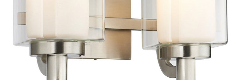 2 Light Modern Double Glass Bathroom Vanity Light in Nickel