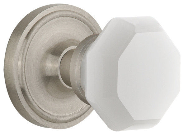 Classic Rosette Double Dummy Waldorf White Milk Glass Knob, Satin Nickel