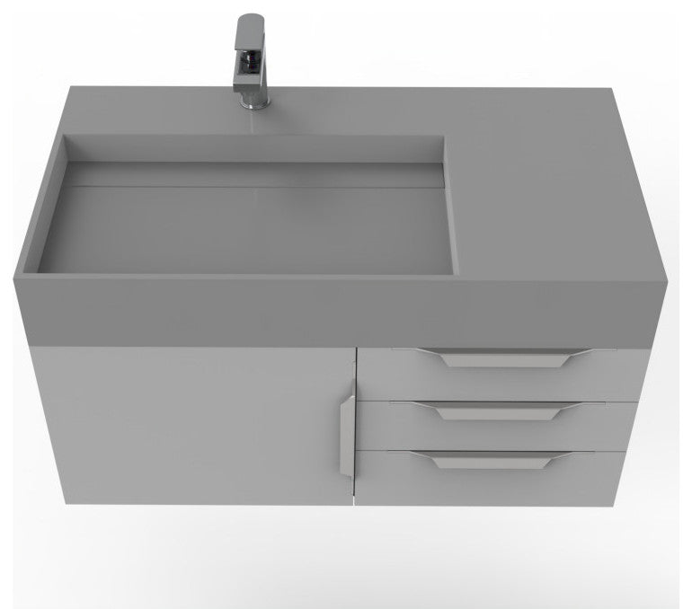 CastelloUSA Amazon 36" Wall Mount Vanity Set, Gray, Gray Top, Chrome Handles