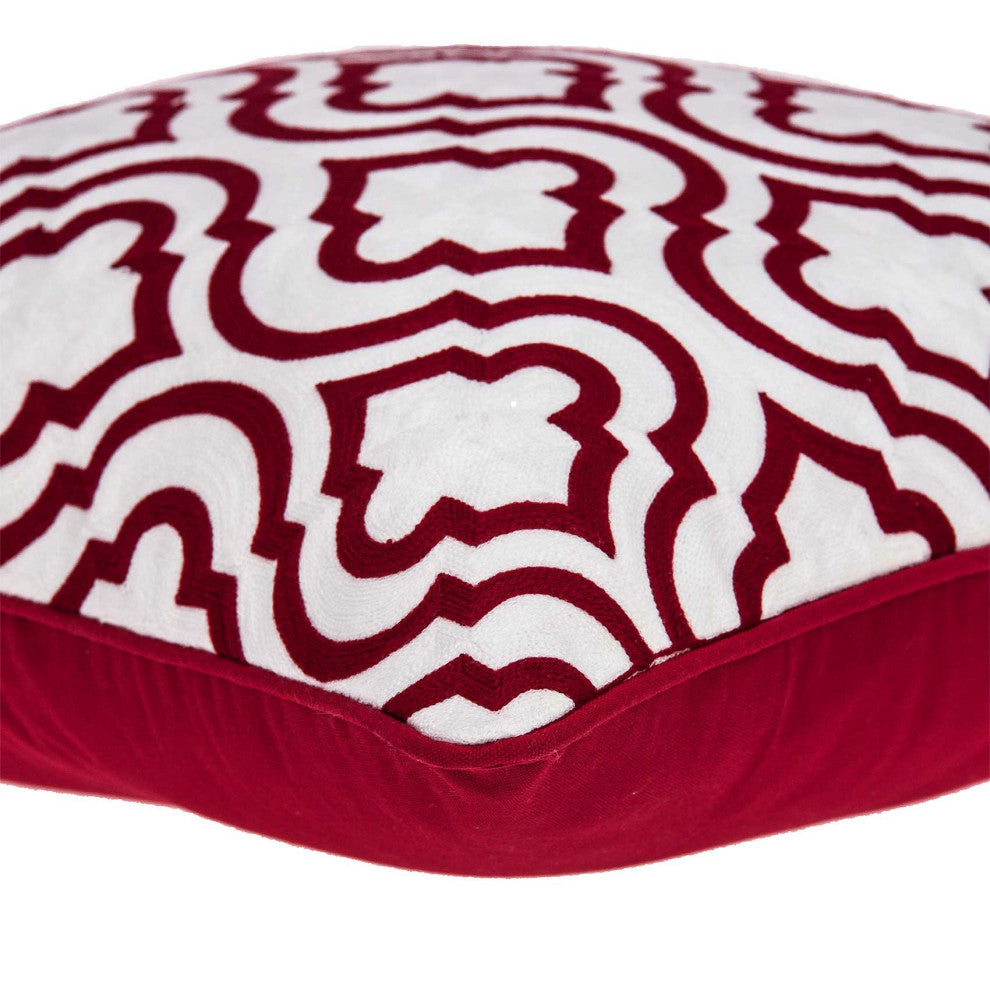 HomeRoots 20" x 0.5" x 20" Transitional Red and White Cotton Pillow Cover