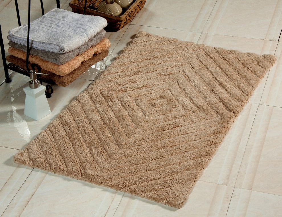 Bath Rug Cotton, 2 Piece Set, 34"x21" and 36"x24", Beige, GSF 180, Pattern Neon