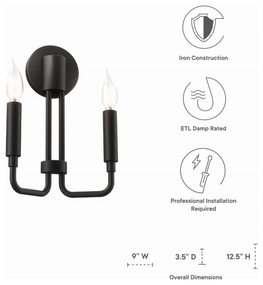 Sconce Wall Lamp Light Fixture, Black, Mid Century Living Kitchen Bistro Cafe