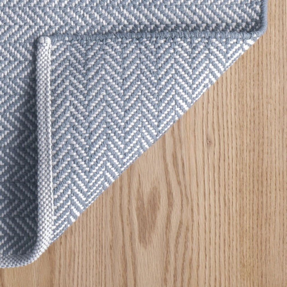 Dash & Albert Herringbone Swedish Blue Handwoven Cotton Rug, Blue, 3' x 5'