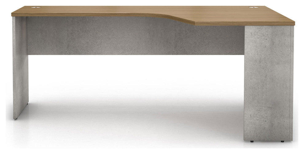 Broome Right-Facing Corner Desk, Weathered Concrete on Latte Walnut