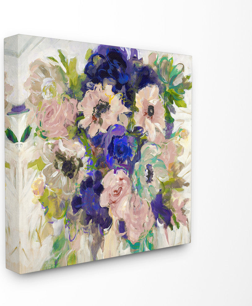 Bushel of Painterly Soft Pink and Purple Flowers Stretched Canvas, 24"x24"