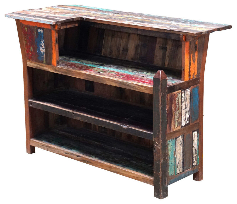 Marina Del Rey Recycled Teak Wood Boat Bar, Right L-Shape