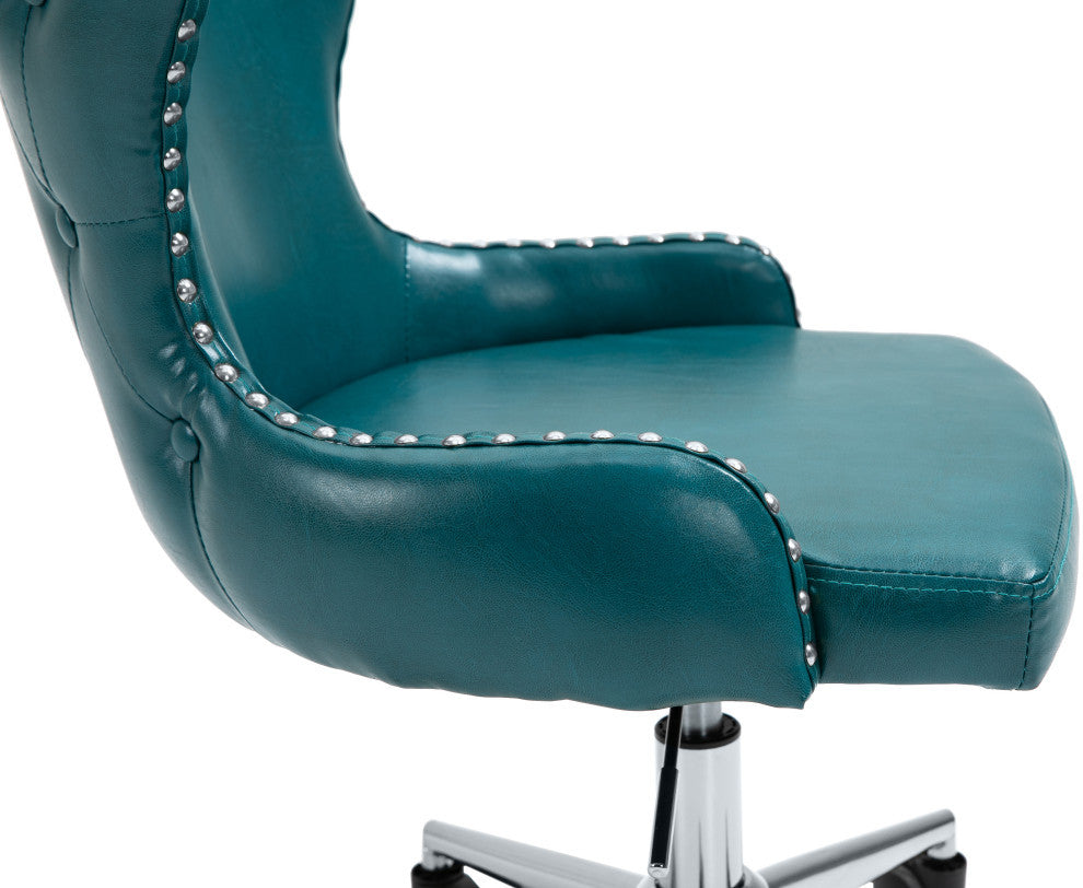 Hendrix Swivel and Adjustable Vegan Leather Office Chair, Blue, Rich Chrome Base