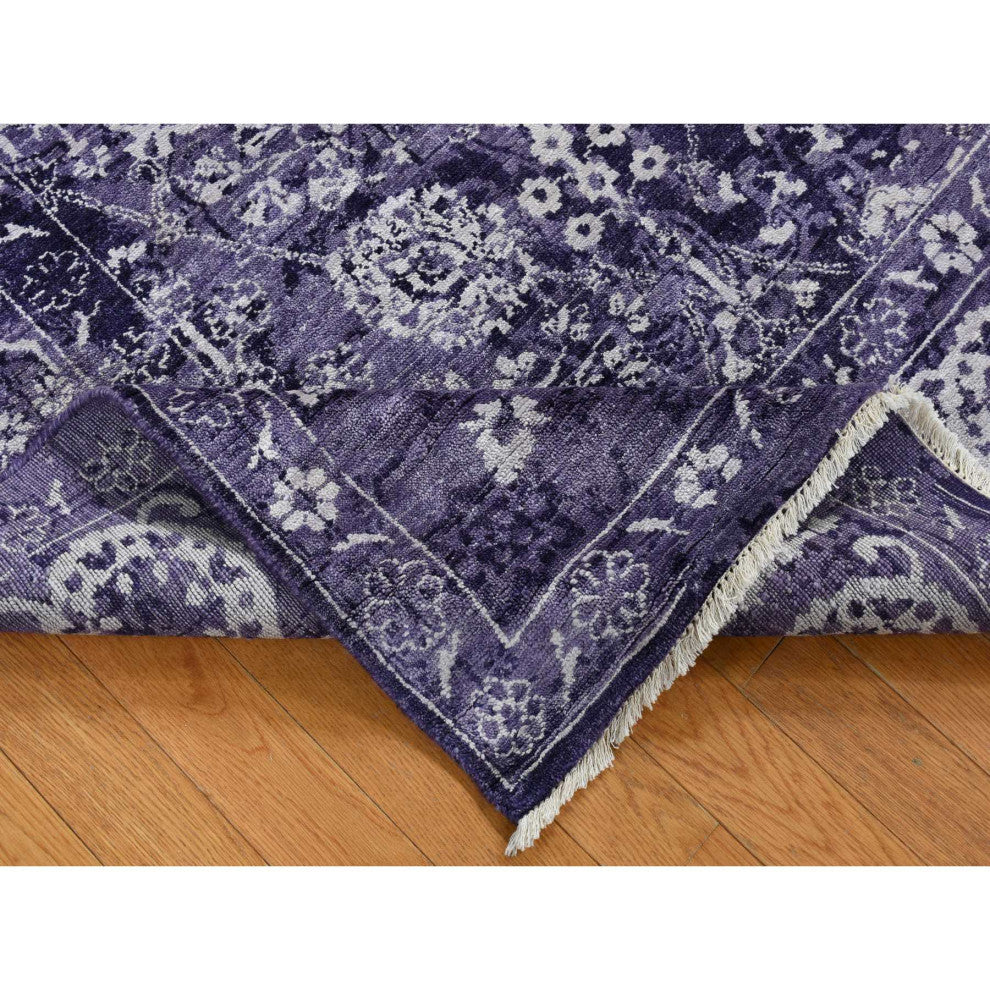 Medium Purple Transitional Tabriz Wool and Silk Hand Knotted Rug 4'10"x6'8"