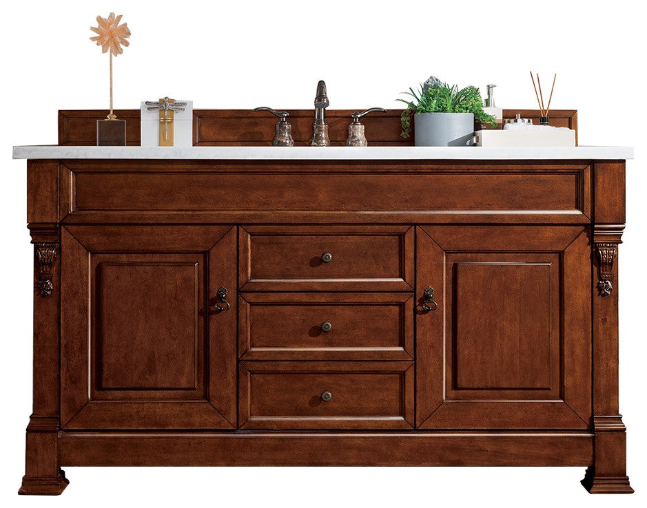 James Martin 147-114-5381-3WZ 60" Warm Cherry Vanity w/ 3 CM Zeus Quartz Top
