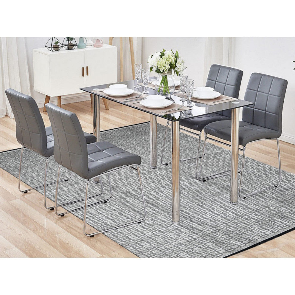 Gray and Black Hand Loomed Wool and Silk Modern Roman Design Rug, 7'10"x10'