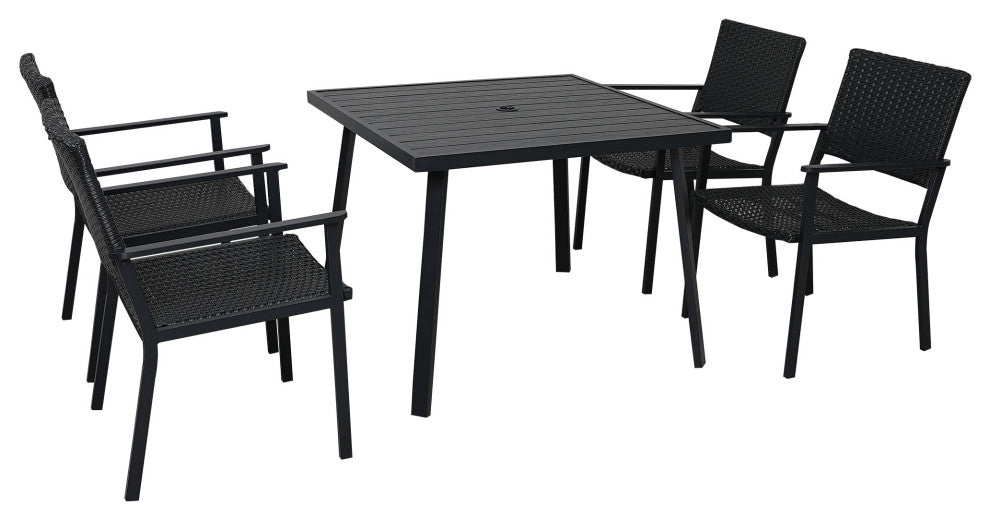 5 Pieces Outdoor Patio Wicker Dining Table Set With Umbrella Hole