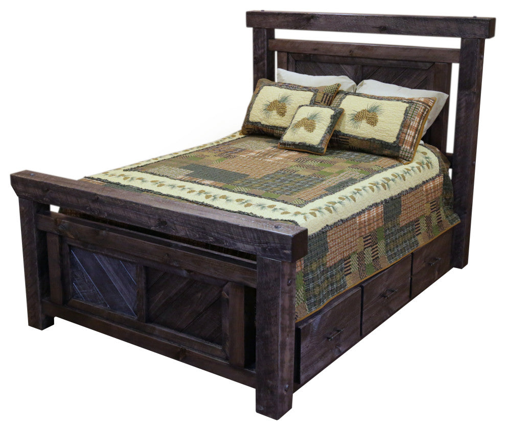 Barnwood Style Timber Peg Panel Platform Bed with Footboard, Dusk, King