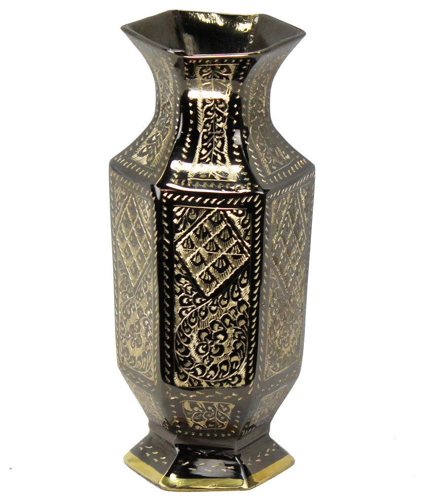 Natural Geo Brass Abstract Hexagonal 8" Bottle Vase