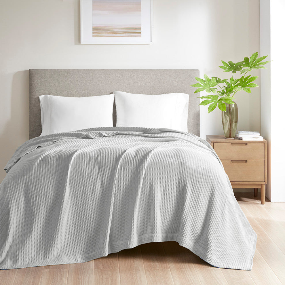 Beautyrest Cotton Waffle Weave Bedding Blanket, Grey
