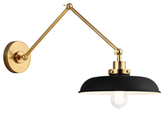 Wellfleet Double Arm Wide Task Sconce, Midnight Black and Burnished Brass
