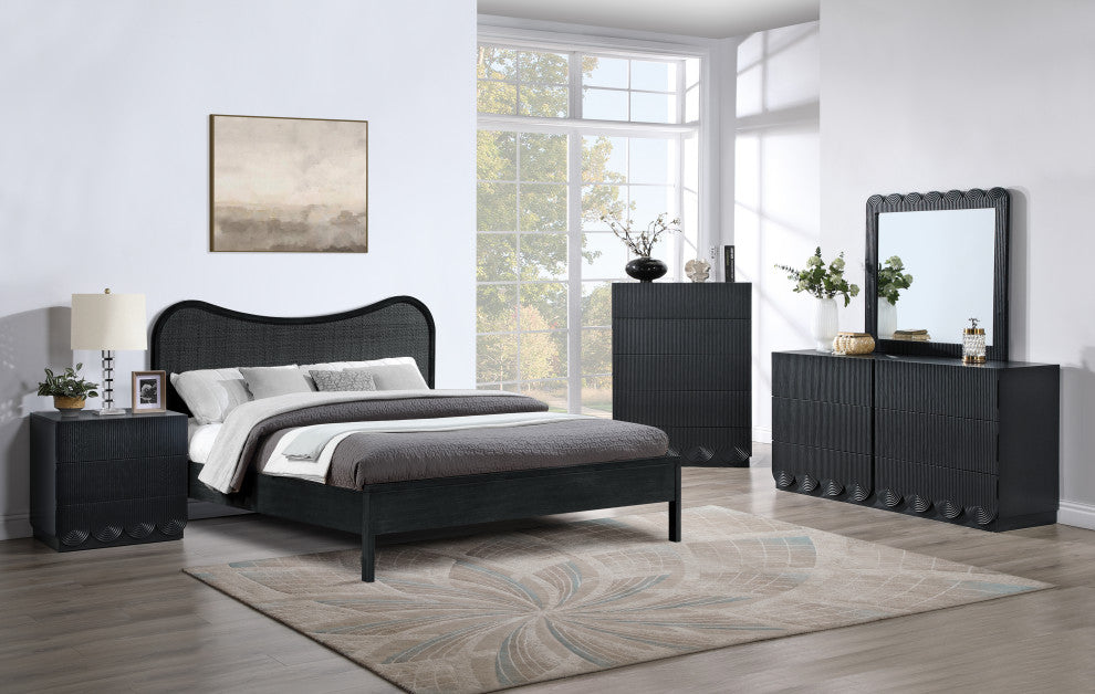 Scallop Oak Veneer Chest, Black, Chest