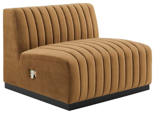 Conjure Channel Tufted Performance Velvet 5-Piece Sectional, Black Cognac