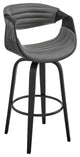 30" Gray Faux Leather and Black Wood Retro Chic Bar Stool