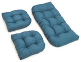 U-Shaped Solid Spun Polyester Tufted Settee Cushion Set, Set of 3, Sea Blue
